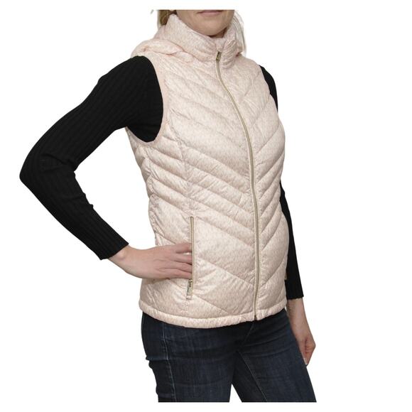 Michael Kors Logo Hooded Down Puffer Vest Jacket Powder Blush XS/S/M $225 Nwt - Picture 1 of 4